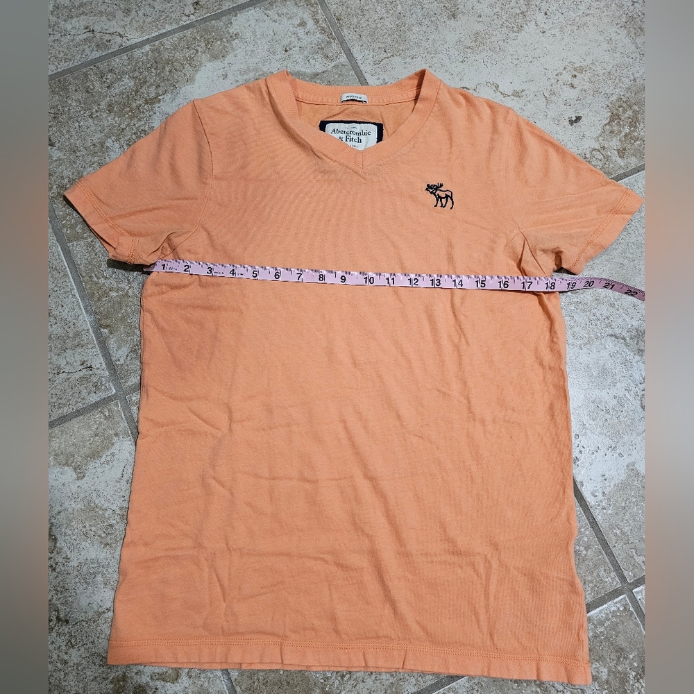 Abercrombie & Fitch Men’s M V-Neck Orange Cotton Tee Y2K Preppy Minimalist 90s - Picture 5 of 6